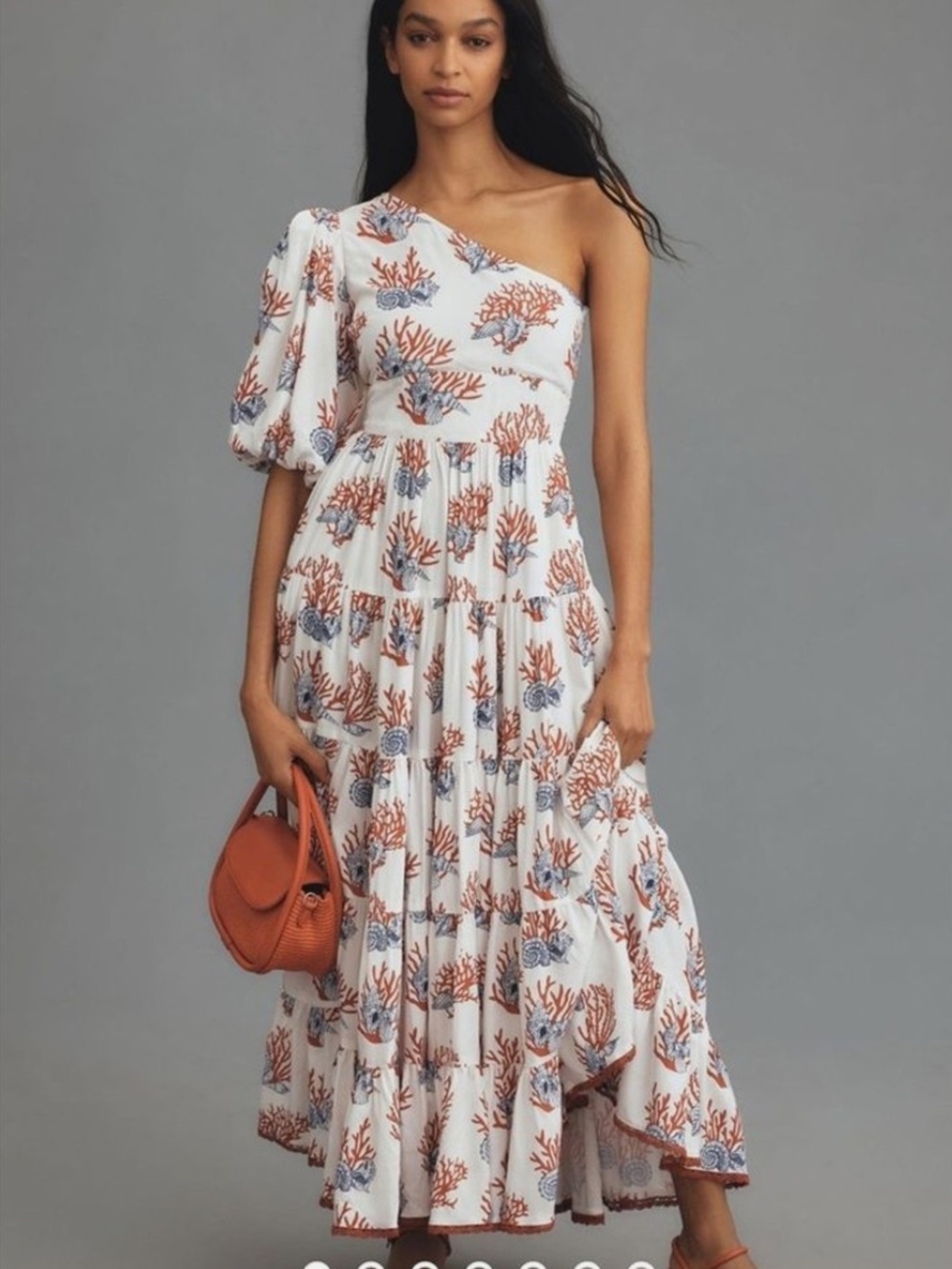 Anthropologie Priya Israni Puff- One Shoulder Printed Maxi Dress Size Small